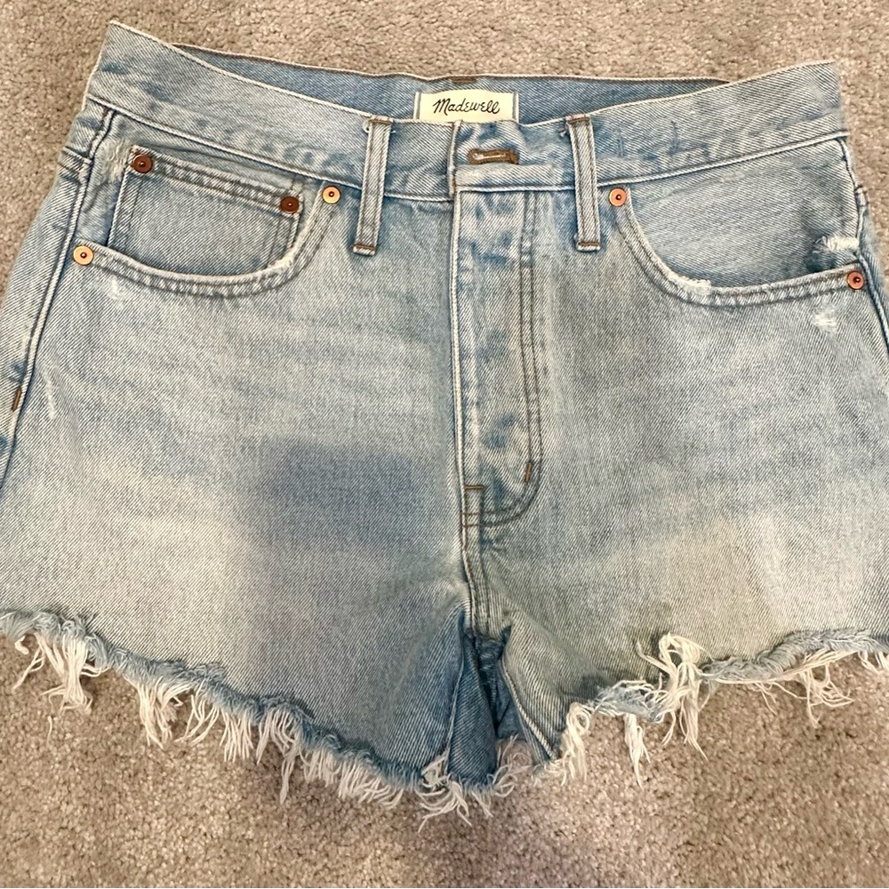 Madewell Faded Light Blue Denim relaxed denim Cutoff Shorts with Frayed Hem